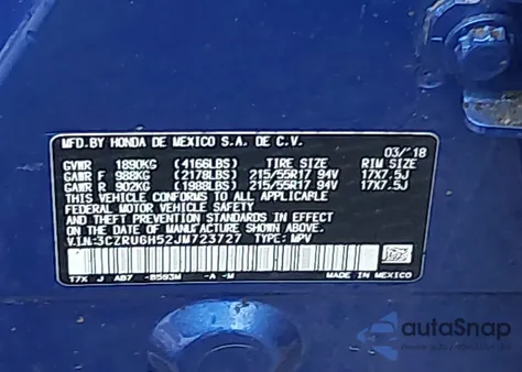 2018 Honda Hr-V Ex z USA, uszkodzony, nr VIN 3CZRU6H52JM723727